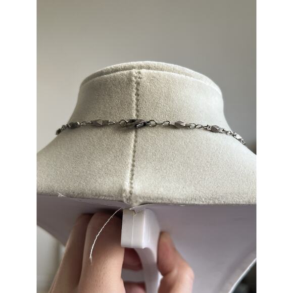 Necklace Filagree Roman Cross with Blue Acrylic Stones Silver Tone Long 32” - Picture 4 of 7